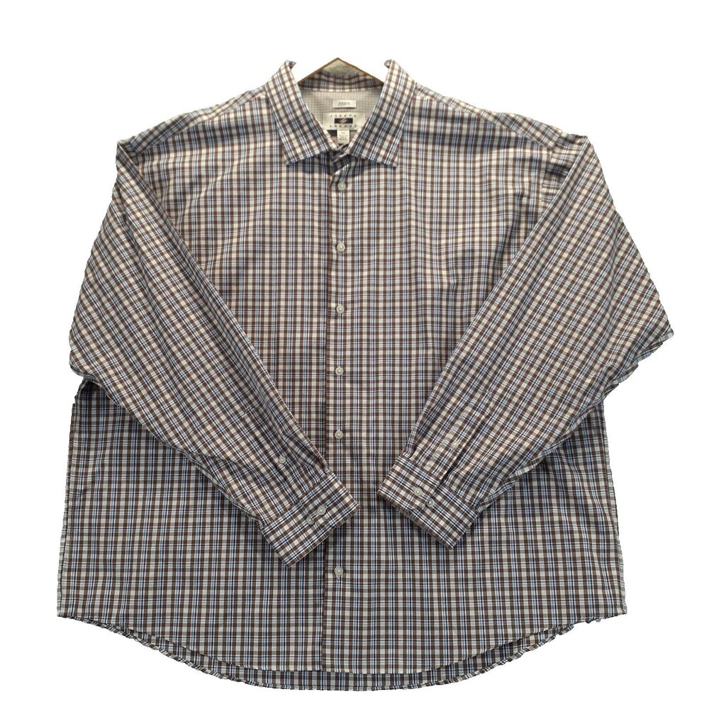 Joseph Abboud Sz 3X Multicolor Plaid Button Up Shirt Long Sleeve Cotton Academia